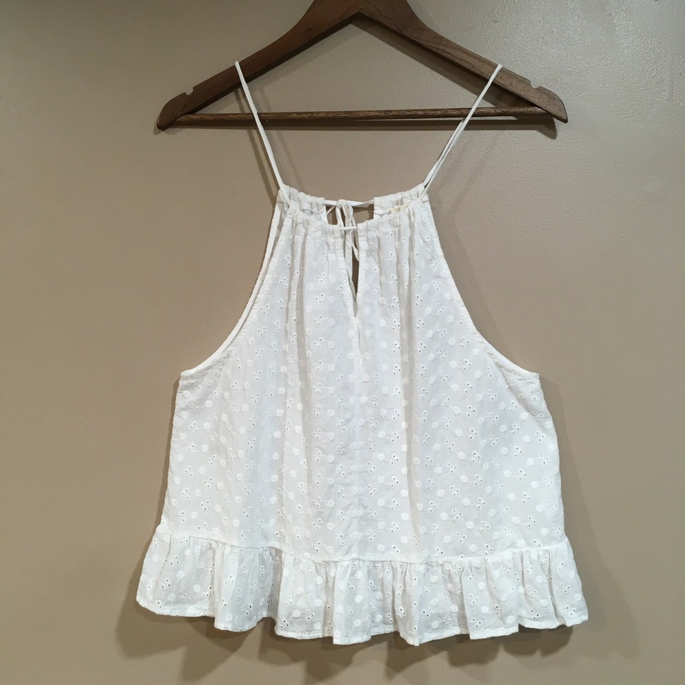Caution To The Wind Eyelet Ruffle Halter Top Womens M White Boho Cottage Coastal